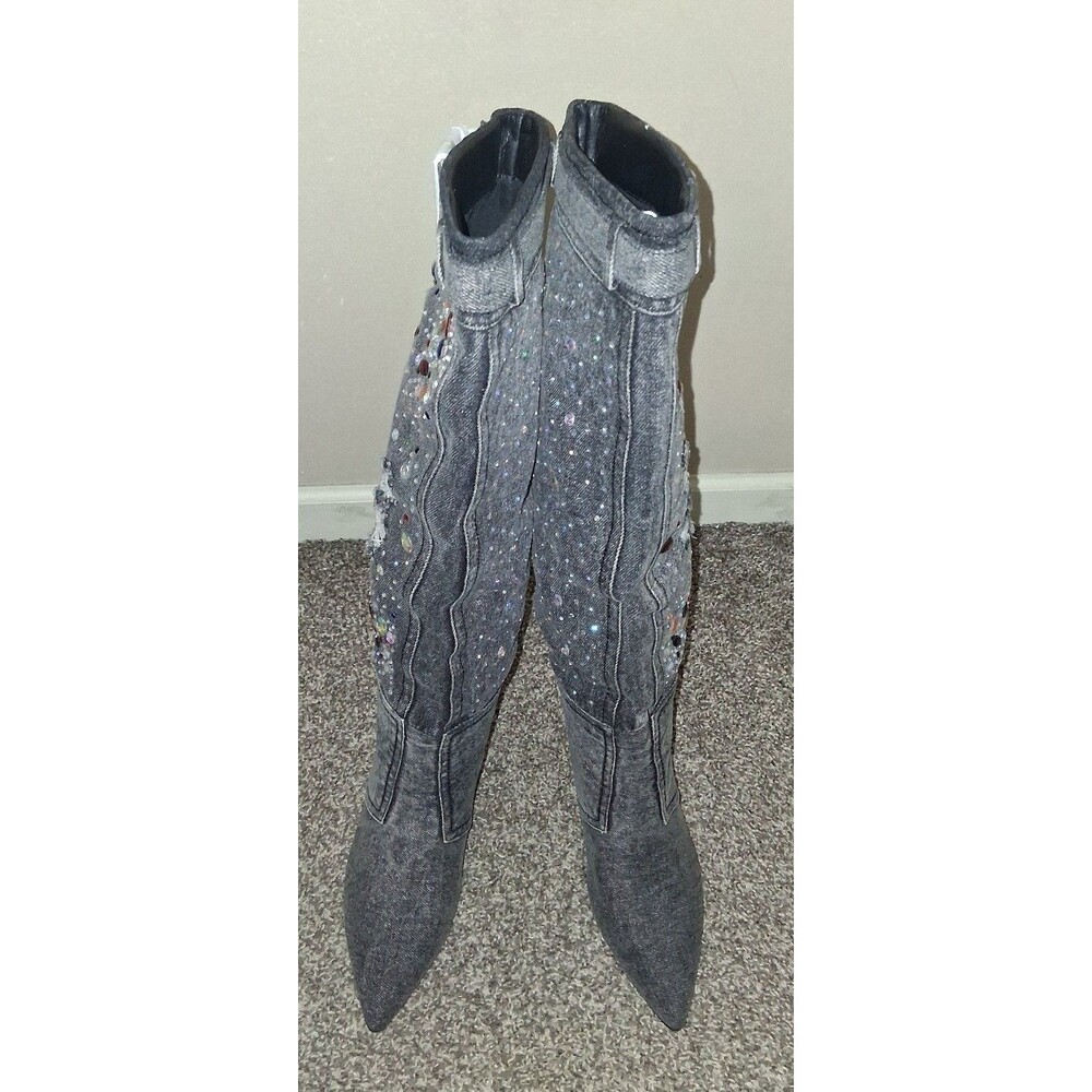 NEW! Women's London Rag Cornik Multi-Color Stone Black Denim Boots, Size 6.5 - Picture 5 of 12